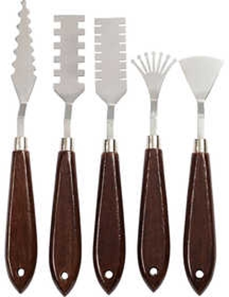 Paletmessen set met patroon, l: 17-21 cm, b: 2-3 cm, 5div [HOB-10313]